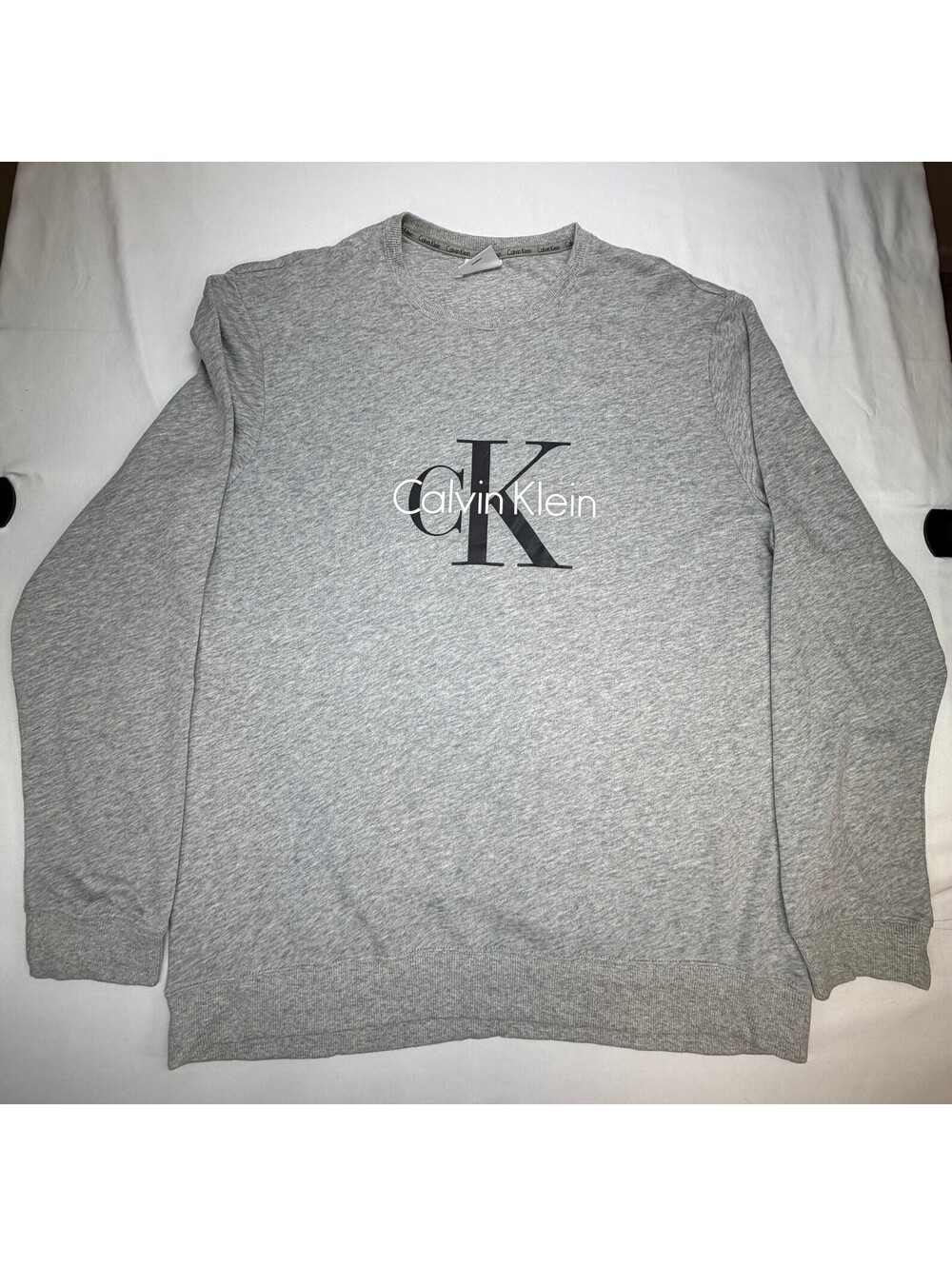 Calvin Klein Men's Fleece Sweat Shirt Crew Neck Graphic Logo Size XL Grey